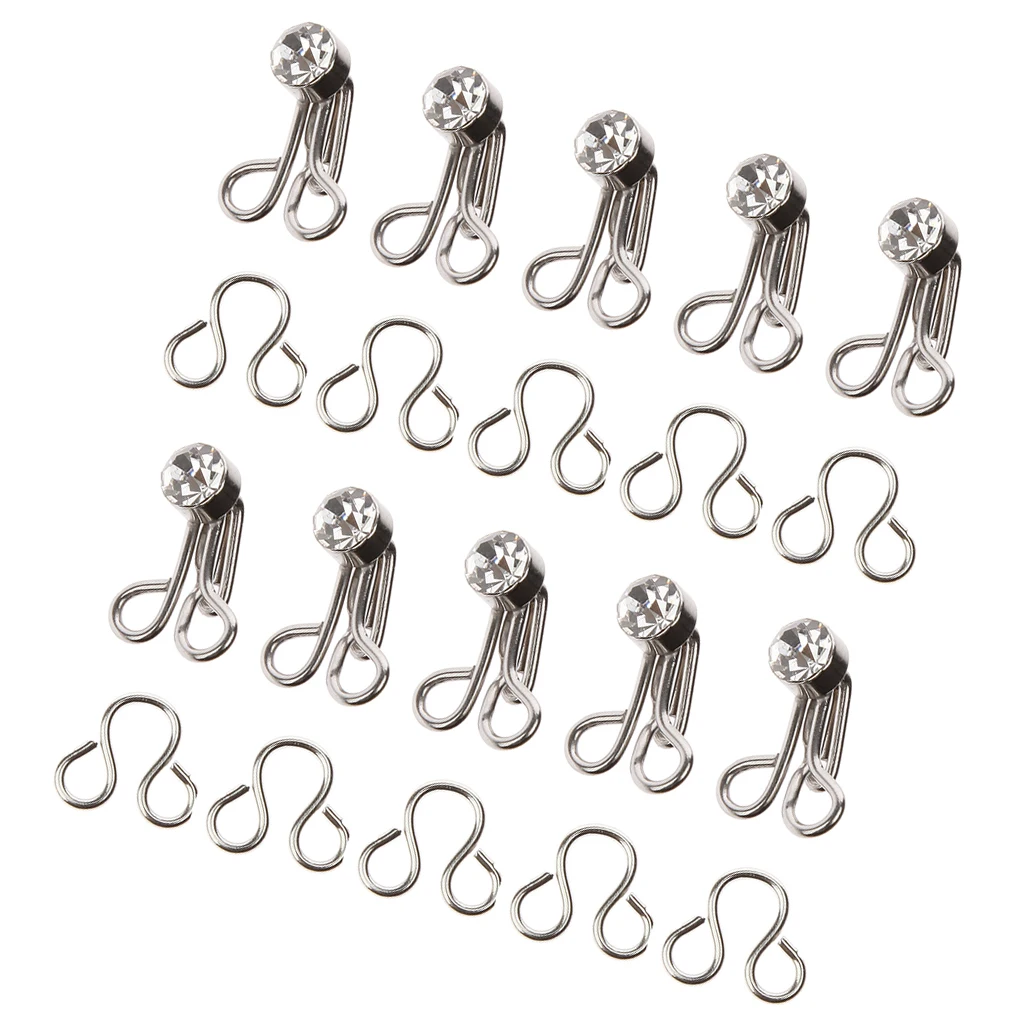 10pcs Collar Hook Fasteners for Skirt Dress Sewing with Rhinestone Silver 10pcs Collar Hook Fasteners for Skirt Dress Sewing with Rhinestone Silver