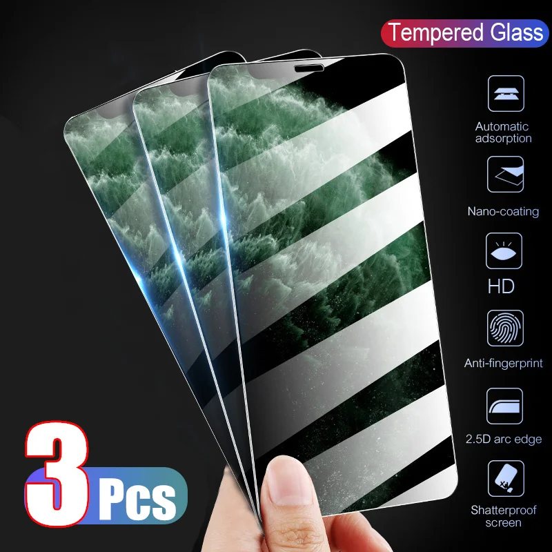 Закаленное стекло 9H с полным покрытием для iPhone 11 Pro Max XR XS X 3 шт.|Защитные стёкла и