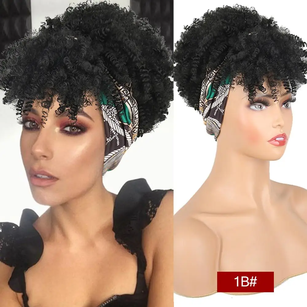 Drawstring Afro Kinky Curly Wig Synthetic Short Wig With Bangs Turban Wrap-wig 2 in 1 Afro Puff Headband Wig for Black women
Drawstring Afro Kinky Curly Wig Synthetic Short Wig With Bangs Turban Wrap-wig 2 in 1 Afro Puff Headband Wig for Black women