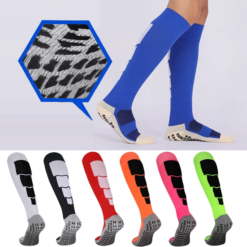 

2021 Non-Slip Football Socks Adults Athletic Long Absorbent Sports Grip Sock For Soccer Volleyball Running Knee Length Stockings