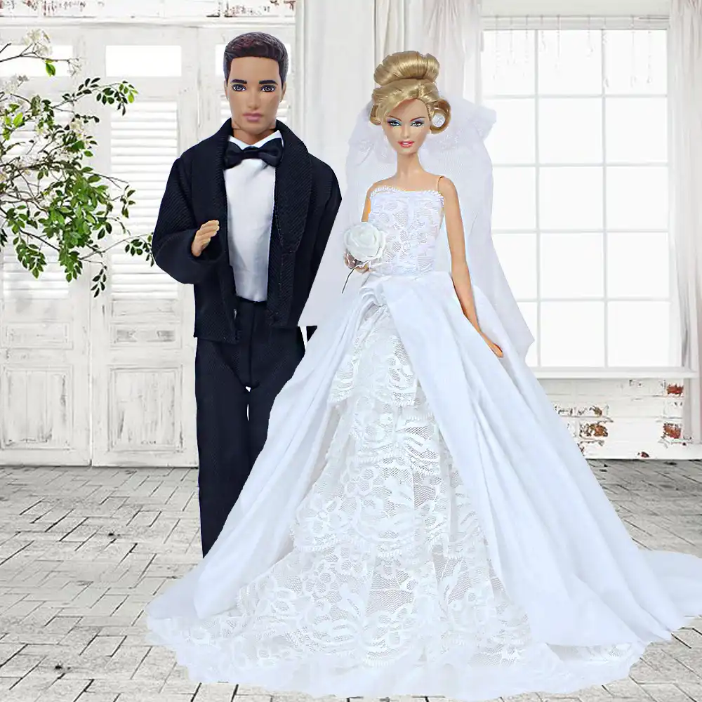 handmade lace doll dress bride wedding gown white