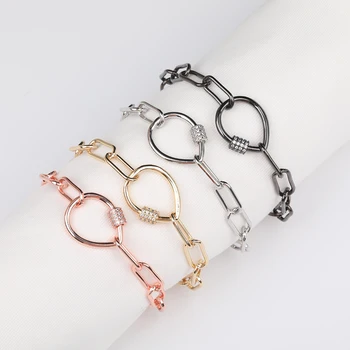 3Pcs CZ Micro Paved Water Drop Carabiner Clasps Charms Bracelet Zirconia Screw Clasp Metal Chains Bracelet Handmade Jewelry
