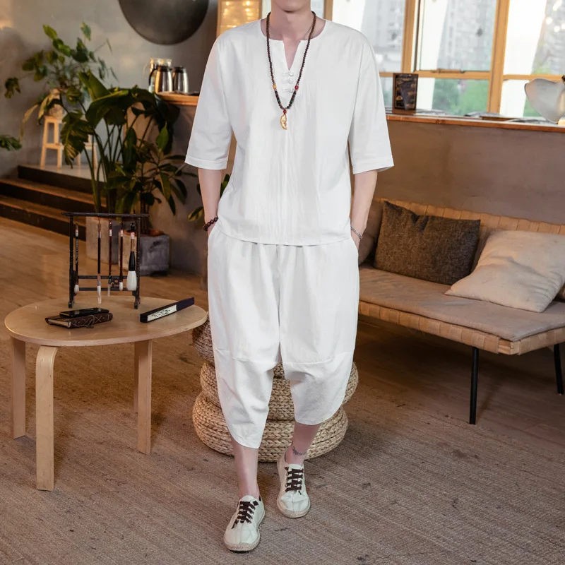 Summer Chinese-style Flax Set Men's Cotton Linen Short Sleeve T-shirt MEN'S Wear Large Size Loose-Fit Capri Pants Trend Two-Piec
Summer Chinese-style Flax Set Men's Cotton Linen Short Sleeve T-shirt MEN'S Wear Large Size Loose-Fit Capri Pants Trend Two-Piec
