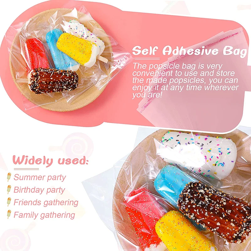 Generic 300 Pcs Popsicle Sticks And Pop Bags Set Ice Cream Clear