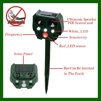 1pc Ultrasonic Light Solar Powered Bird Repellent Bird Mosquito Mouse Ultrasonic Pest Repeller Control for Garden (Dark Green) 
1pc Ultrasonic Light Solar Powered Bird Repellent Bird Mosquito Mouse Ultrasonic Pest Repeller Control for Garden (Dark Green)