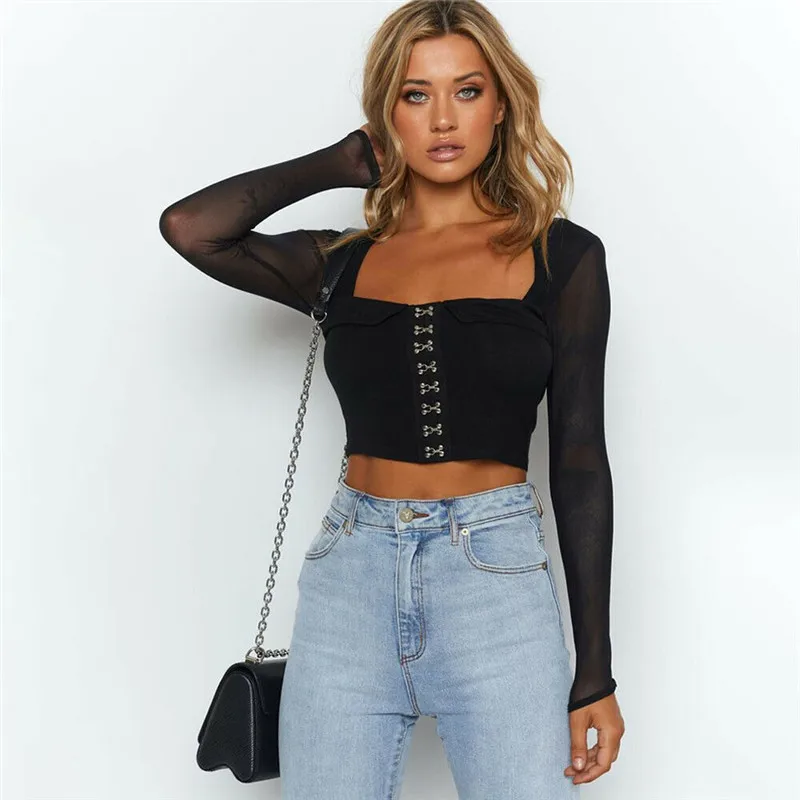 Lady Black Mesh Sleeve Square Collar Plain Tops Women Streetwear Spring Autumn Elegant Slim Clubwear Party Blouses Tops
Lady Black Mesh Sleeve Square Collar Plain Tops Women Streetwear Spring Autumn Elegant Slim Clubwear Party Blouses Tops