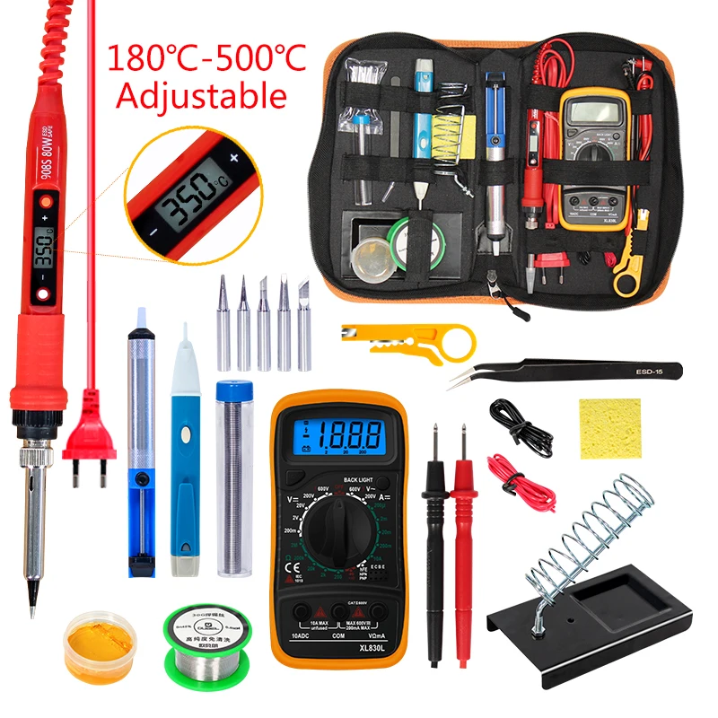 Temperature Electric Soldering Iron Kit 110V 220V 80W Soldering Iron kit With Multimeter Pump Welding Tool Kits
Temperature Electric Soldering Iron Kit 110V 220V 80W Soldering Iron kit With Multimeter Pump Welding Tool Kits