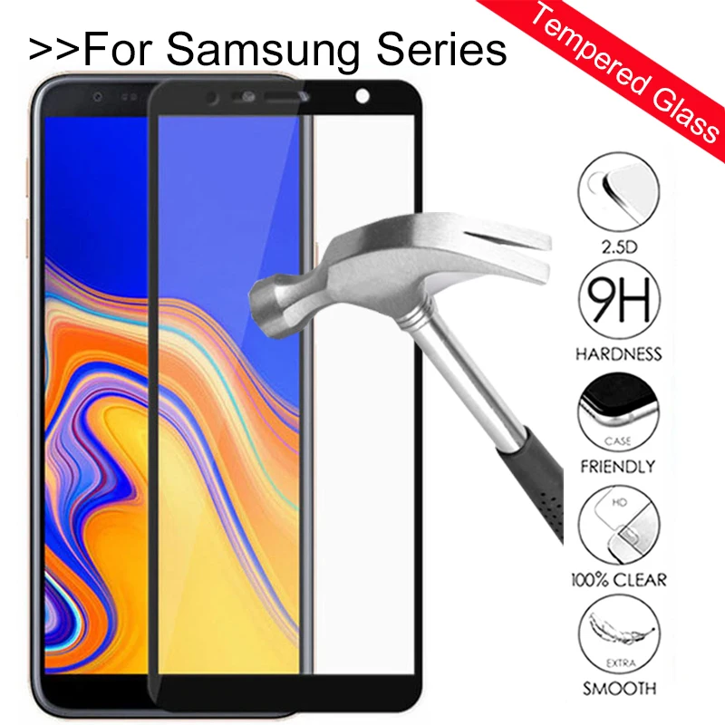 

Tempered Glass for Samsung Galaxy A6 A8 Plus 2018 A9 A7 2018 A5 2017 J6 Plus 2018 Full Cover Screen Protector 9H hardness