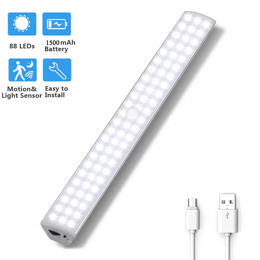 Super bright Dimmable 88 LED Under Cabinet Light USB Rechargeable Motion Sensor Closet Night Light Bar for Stairs,Wardrobe
Super bright Dimmable 88 LED Under Cabinet Light USB Rechargeable Motion Sensor Closet Night Light Bar for Stairs,Wardrobe