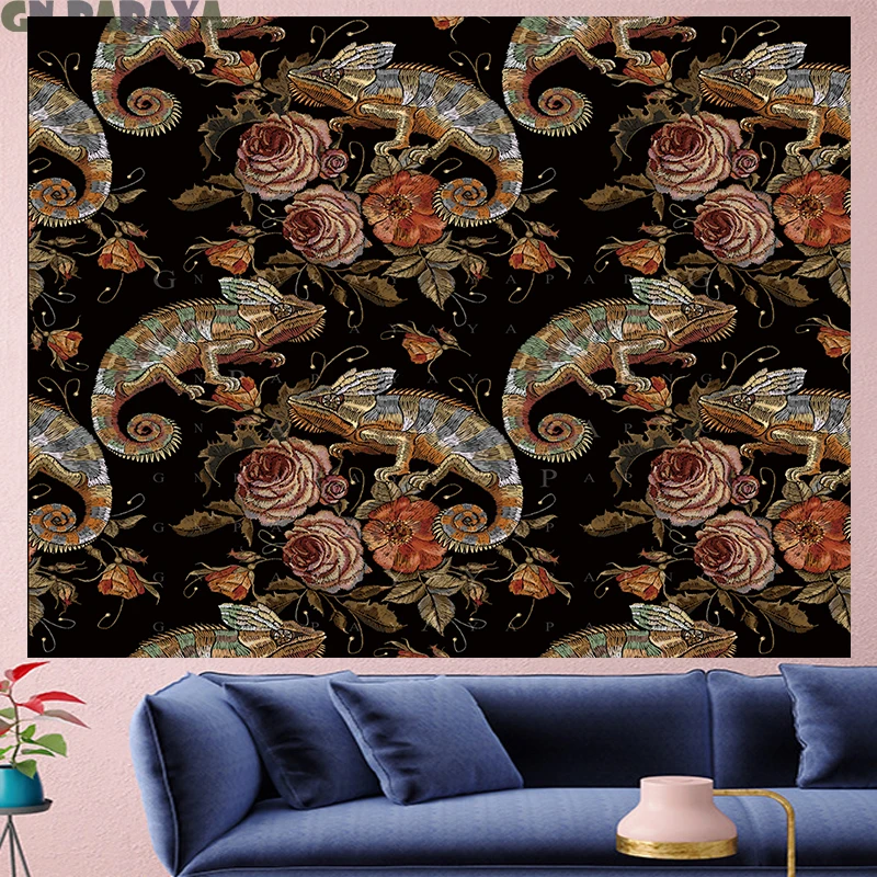 Gecko embroidery style mandala tapestry boho decor tropical plants retro leaf black Yoga mat Polyester bohemian Wall Hanging
Gecko embroidery style mandala tapestry boho decor tropical plants retro leaf black Yoga mat Polyester bohemian Wall Hanging