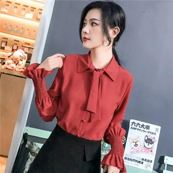 New Autumn Korea Fashion Women Long Sleeve Chiffon Shirts Turn-down Collar Casual Flare Sleeve Red Blouse Female Blusas S196
New Autumn Korea Fashion Women Long Sleeve Chiffon Shirts Turn-down Collar Casual Flare Sleeve Red Blouse Female Blusas S196