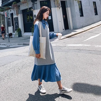 2020 Spring And Autumn New Youth Pop Stitching Fake Two Loose Dress Fashion Casual Mid-length SweatshirtGray S-XL
2020 Spring And Autumn New Youth Pop Stitching Fake Two Loose Dress Fashion Casual Mid-length SweatshirtGray S-XL