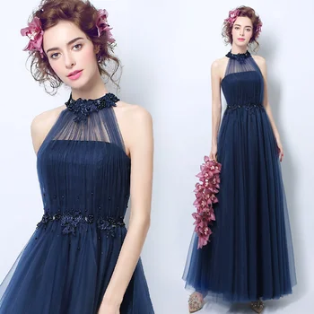 Elegant Navy Blue Evening Dresses Halter Appliques Pearls Sleeveless Formal Dress Evening Gowns for Women Vestido De Noche
Elegant Navy Blue Evening Dresses Halter Appliques Pearls Sleeveless Formal Dress Evening Gowns for Women Vestido De Noche