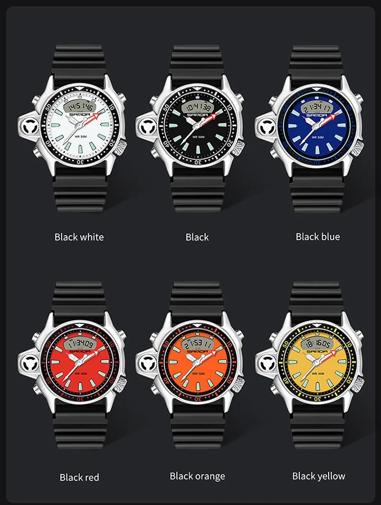 SANDA Fashion Sport Men LED Digital Watches Dual Display Quartz Wristwatch Outdoor Waterproof Military Wristwatches Mens Clock SANDA Fashion Sport Men LED Digital Watches Dual Display Quartz Wristwatch Outdoor Waterproof Military Wristwatches Mens Clock