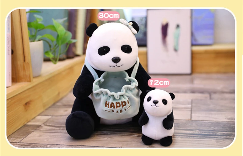 Panda Mother and Kid Plush Suffed Toys Animal Kangaroo Pangolin Hedgehog Polar Bear Puppet with Bag (2)