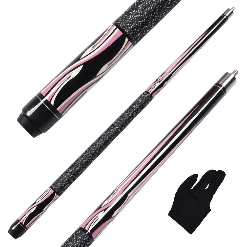 58 Inch Billiard Pool Cues Stick 13mm Tip Maple Shaft with Radial Joint Linen Wrap Decal Butt Pink+Black Color & Free Glove
58 Inch Billiard Pool Cues Stick 13mm Tip Maple Shaft with Radial Joint Linen Wrap Decal Butt Pink+Black Color & Free Glove