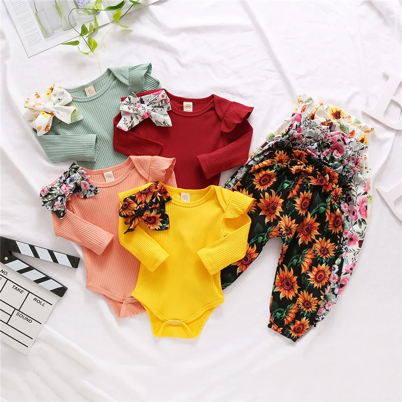 Baby Girls Clothes Set Solid Long Sleeve Ribbed Tops + Floral Print Long Pants + Bow-knot Headband for Spring, Fall 0-24M
Baby Girls Clothes Set Solid Long Sleeve Ribbed Tops + Floral Print Long Pants + Bow-knot Headband for Spring, Fall 0-24M