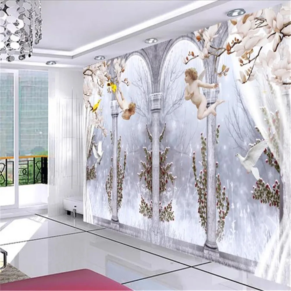 

Custom 3d European Wall Covering Wallpaper Elegant Angel Roman Column Dove Character Home Decor Painting Mural Wallpapers
