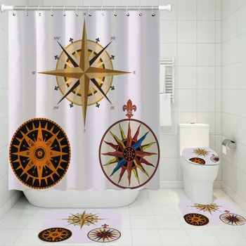 4 Pieces Of Nautical Compass Series Bathroom Set With Hook Shower Curtain Non-slip Bathroom Carpet Cushion Toilet Seat Cushion
4 Pieces Of Nautical Compass Series Bathroom Set With Hook Shower Curtain Non-slip Bathroom Carpet Cushion Toilet Seat Cushion