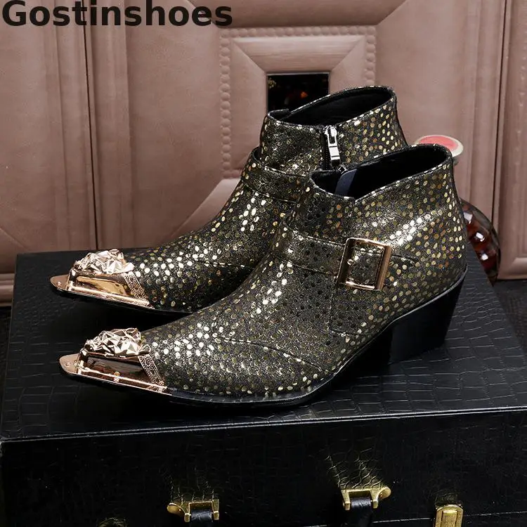 Fashion Men Boots Yellow Genuine Leather Polka Dots Printed Metal Capped Toe Single Buckle Strap Side Zip Men Short Ankle Boots
Fashion Men Boots Yellow Genuine Leather Polka Dots Printed Metal Capped Toe Single Buckle Strap Side Zip Men Short Ankle Boots