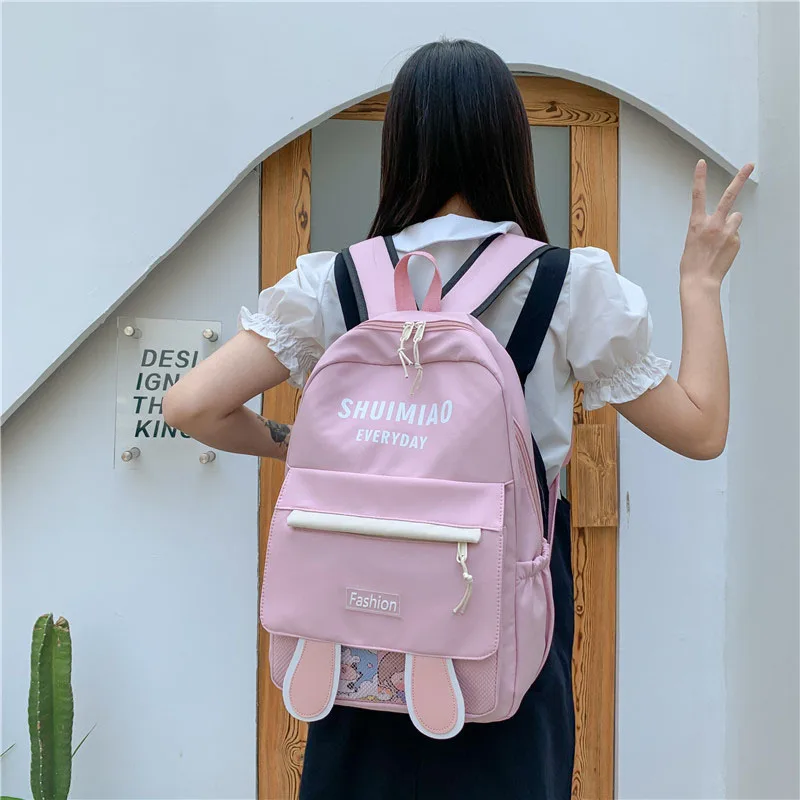 

ABQP Cute Shape College Girl's School Backpack Large Capacity Rabbit Ear Women's Travel Backpack Bags Laptop Backpack For Women