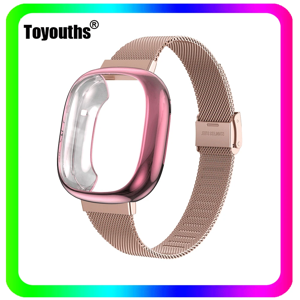 

Toyouths Strap For Fitbit Versa 3 Stainless Steel Loop Watch Band With TPU Case for Fitbit Sense Band Women Wristband Accessory