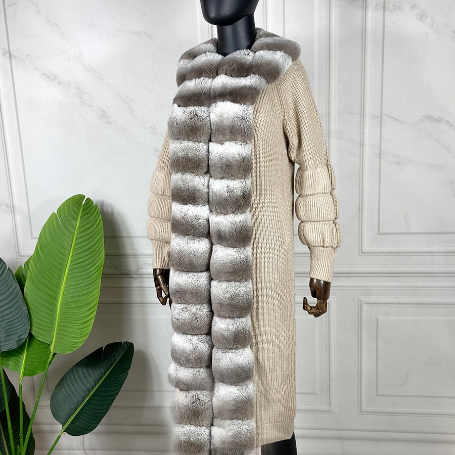

Cashmere Sweater Women Fur Cardigan 2022 New Autumn Winter Fashion Poncho Rex Rabbit Fur Trim