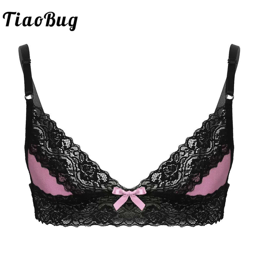 

Hot Sexy Men Erotic Bra Crossdressing Sissy Lingerie Adjustable Spaghetti Straps Floral Lace Wire-free Unlined Male Bralette Top