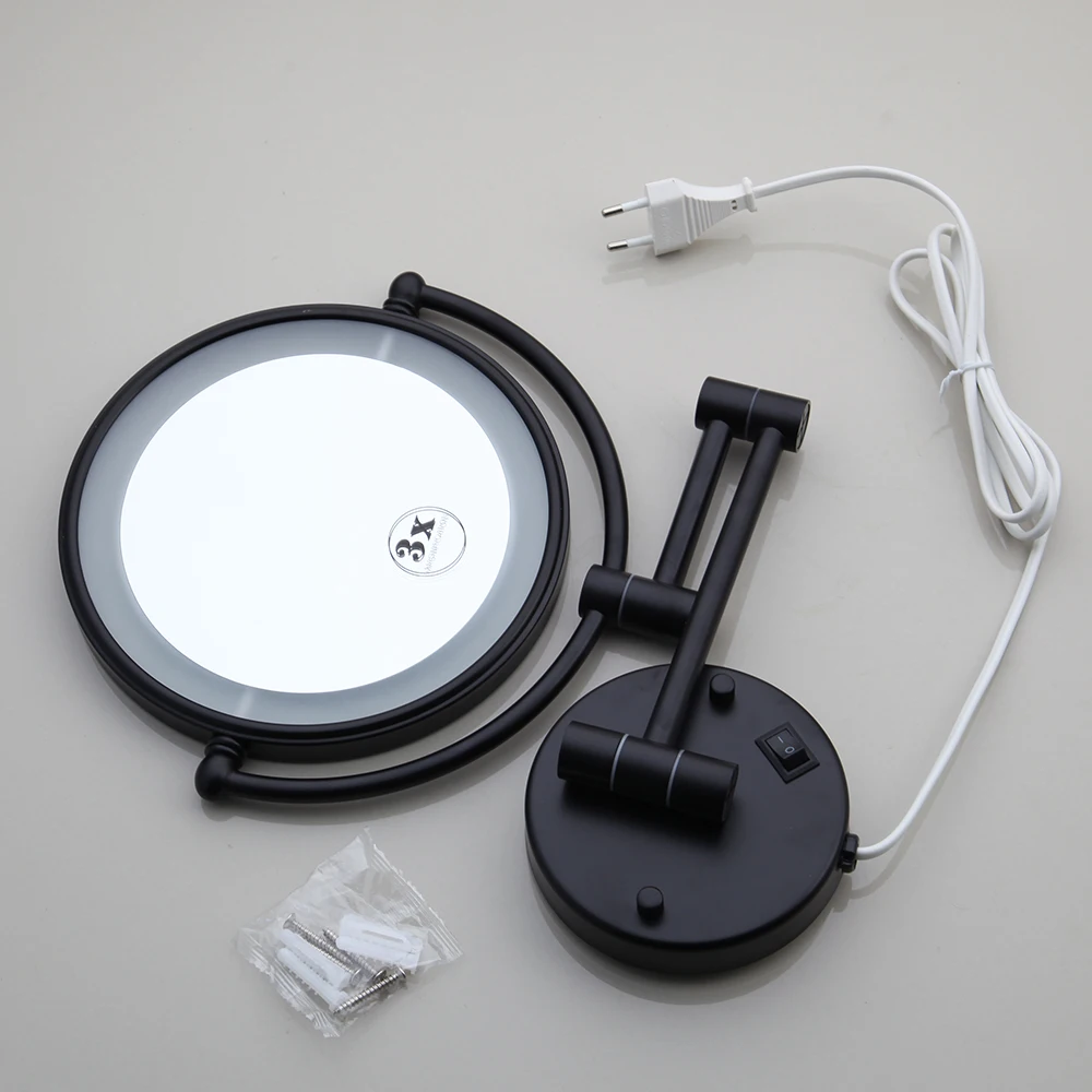 Description Picture 5 of itemJIENI Matte Black Makeup Mirror LED Wall Mount Extend Folding Double Side LED Light Mirror 3x Magnification Bath Toilet Mirror