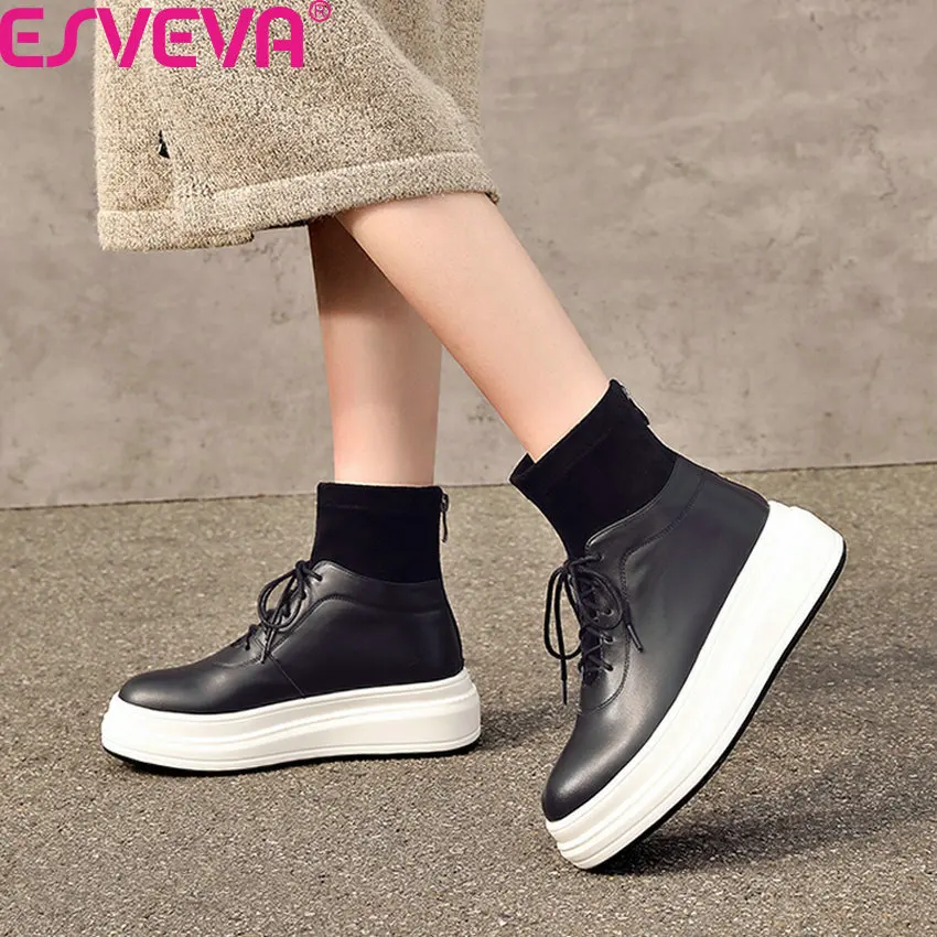 ESVEVA 2020 Patchwork Cow Leather Flock Platform Women Shoes Fashion Wedge Heel Round Toe Zipper Lace Up Ankle Boots Size 34-40
ESVEVA 2020 Patchwork Cow Leather Flock Platform Women Shoes Fashion Wedge Heel Round Toe Zipper Lace Up Ankle Boots Size 34-40