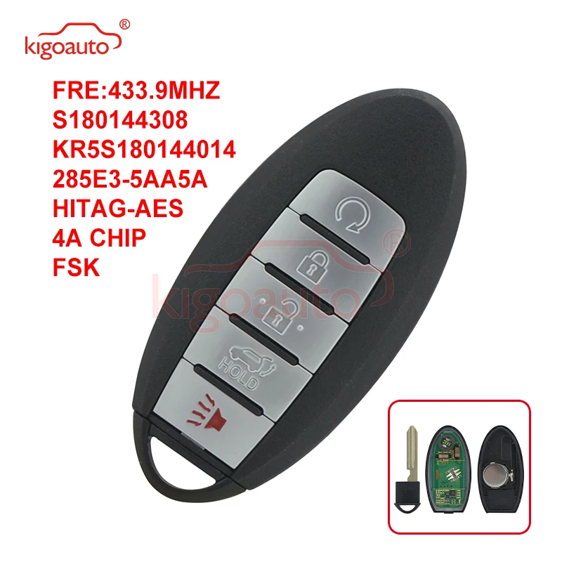 KIGOAUTO 5 button 433.9MHA FSK HITAG-AES 4A CHIIP 285E3-5AA5A for Nissan Murano Pathfinder 2016-2018 S180144308 Smart car key
KIGOAUTO 5 button 433.9MHA FSK HITAG-AES 4A CHIIP 285E3-5AA5A for Nissan Murano Pathfinder 2016-2018 S180144308 Smart car key