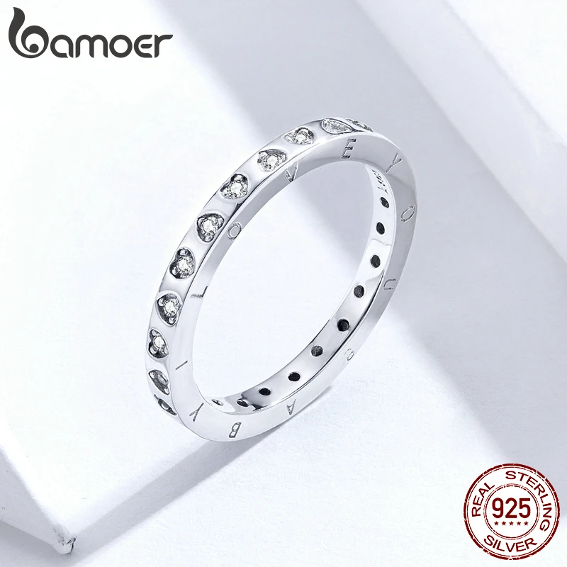 Фото Bamoer GXR633 подлинное 925 Серебряное кольцо любовь ласковая конфессия на палец в форме