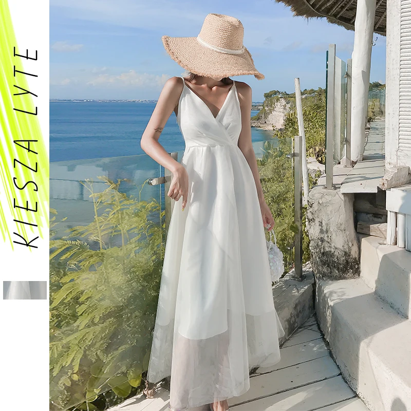 Женское пляжное платье-трапеция белое Сетчатое вечернее платье миди на
