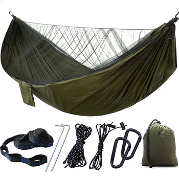 210T parachute nylon fabric Two Person Camping Hammock Portable Folding Outdoor Hanging Hammock with Mosquito Net Tree Strap
210T parachute nylon fabric Two Person Camping Hammock Portable Folding Outdoor Hanging Hammock with Mosquito Net Tree Strap
