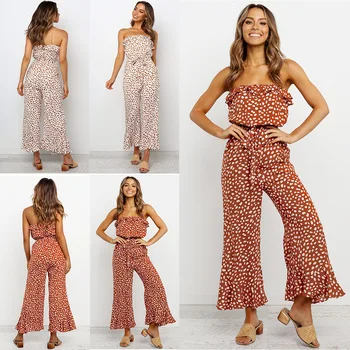 Siamese Trousers for Women Dot Printed Chiffon Ruffle Ankle Length Pants One Piece Pleat Flounce Spaghetti Strap Flare Pants
Siamese Trousers for Women Dot Printed Chiffon Ruffle Ankle Length Pants One Piece Pleat Flounce Spaghetti Strap Flare Pants