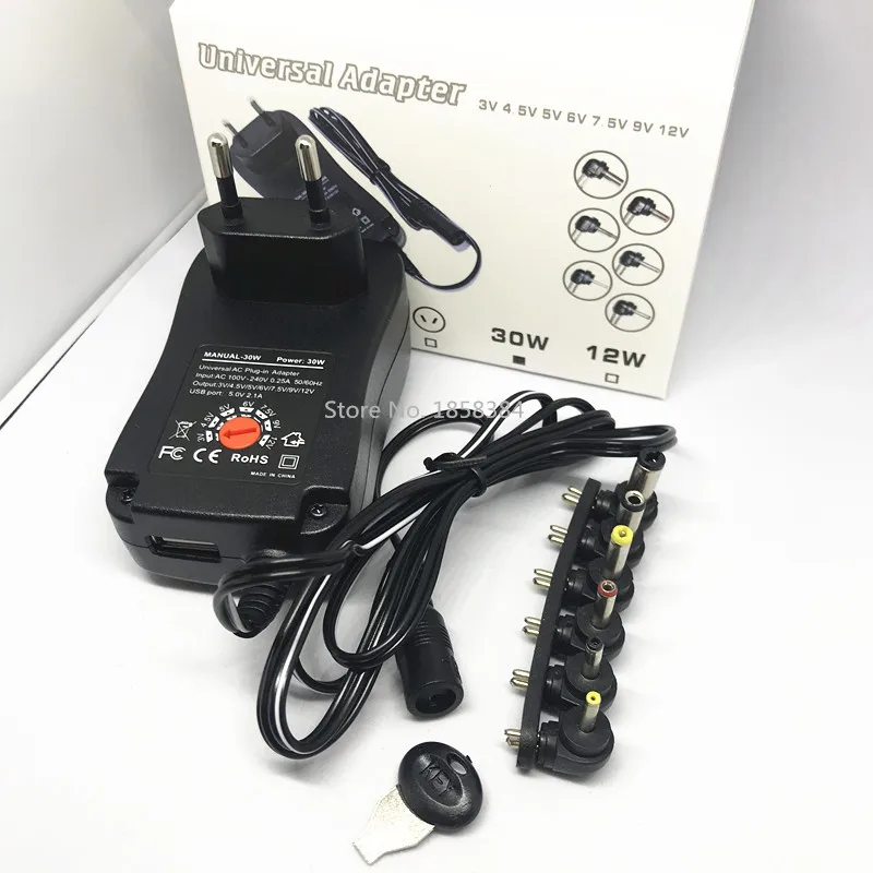 30W Universal AC Wall Plug in Power Adapter 3-12v charger with six connection tip power supply
30W Universal AC Wall Plug in Power Adapter 3-12v charger with six connection tip power supply