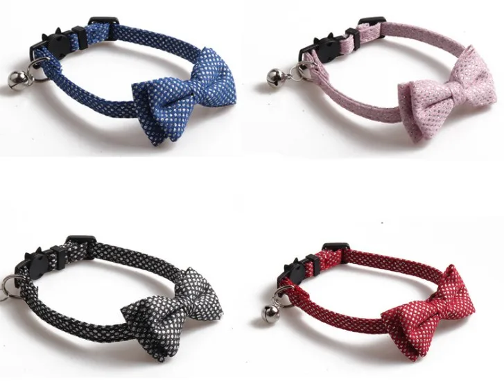 

usd1.5/pc Pet cat kitten collar bling with bownot breakaway buckle with bell four colors 20pcs/lot