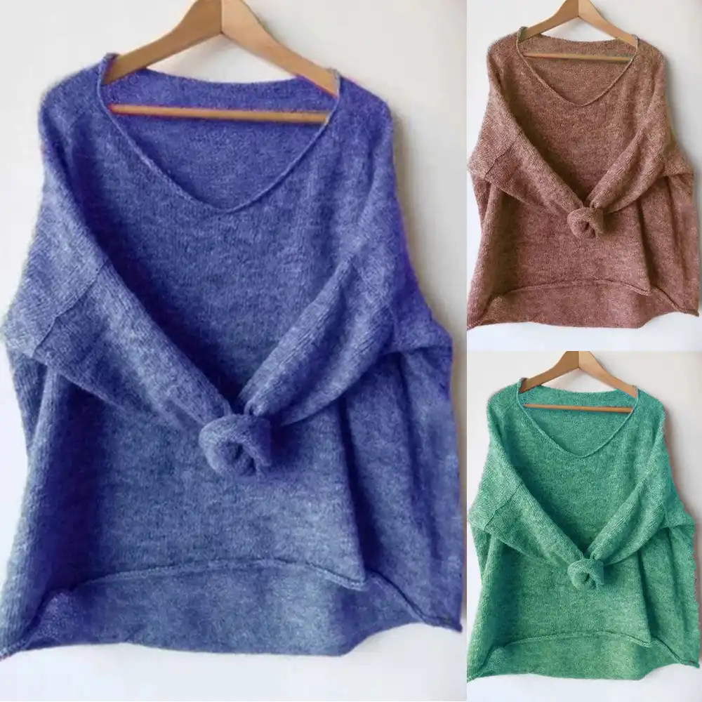 long sleeve sherpa fleece knit sweater side slit pullover