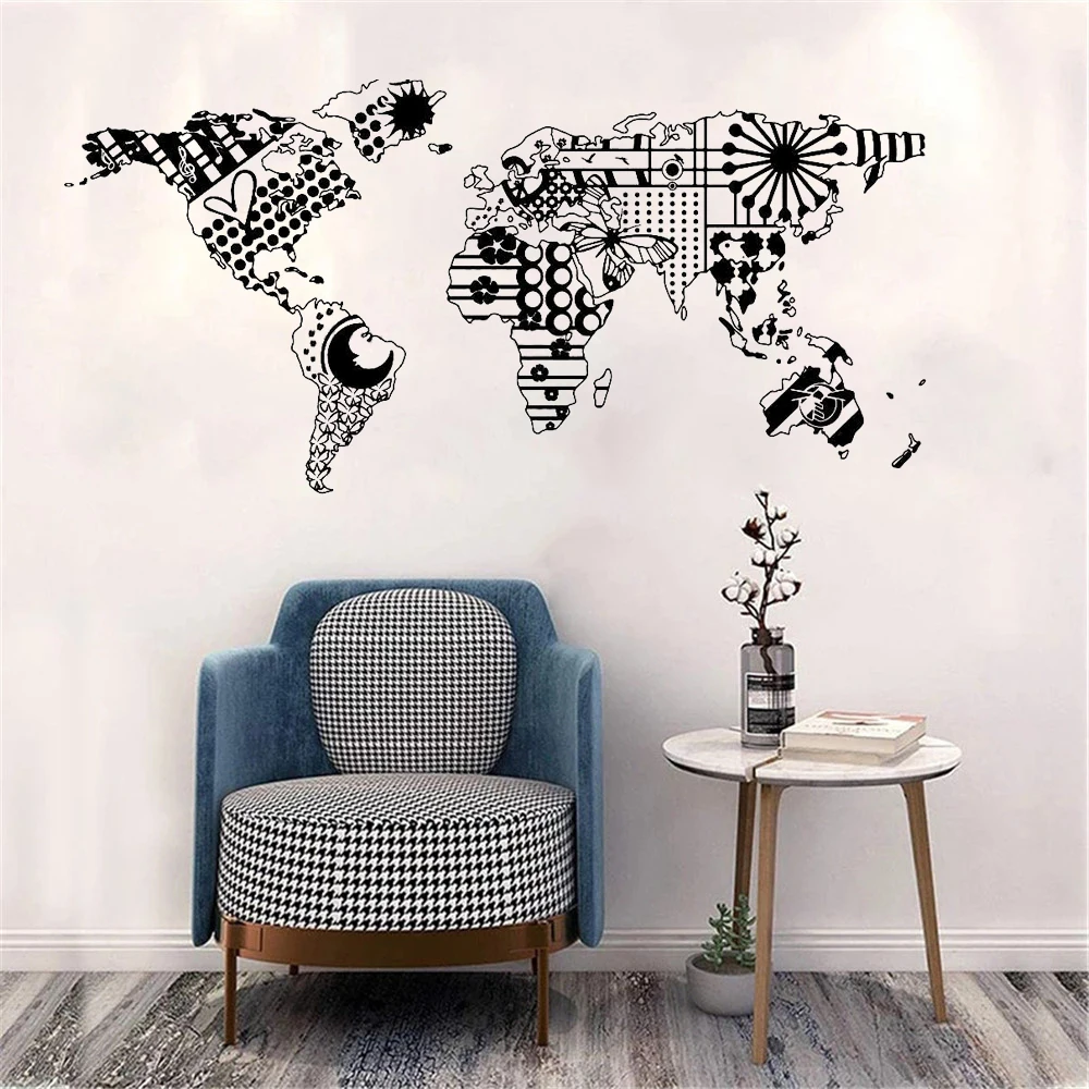 

Home Décor Art Pattern World Map For Living room Bedroom Decals Wall Poster Vinyl Wall Decal Murals