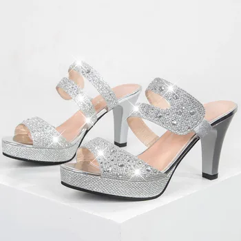 Fashion High-Heeled Slippers Casual Thick-Soled Fish Mouth Open-Toe Shoe Crystal Slippers Rhinestone High Heel Slippers 2020 New
Fashion High-Heeled Slippers Casual Thick-Soled Fish Mouth Open-Toe Shoe Crystal Slippers Rhinestone High Heel Slippers 2020 New