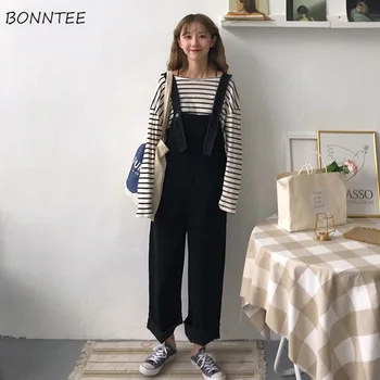 

Jumpsuits Women All-match Trendy Loose Student Simple Clothes Womens New Ulzzang Wide Leg Jumpsuit Denim Strap Trouser Female BF