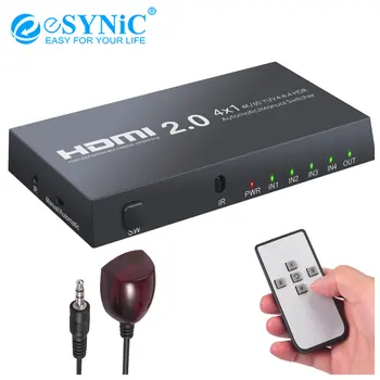 eSYNiC 4K@60hz 4 Port 4X1 Audio Out HDMI Switcher with IR Wireless Remote Control Support HDR10 HDCP 2.2 for PS3/4/4 PRO X-BOX
eSYNiC 4K@60hz 4 Port 4X1 Audio Out HDMI Switcher with IR Wireless Remote Control Support HDR10 HDCP 2.2 for PS3/4/4 PRO X-BOX