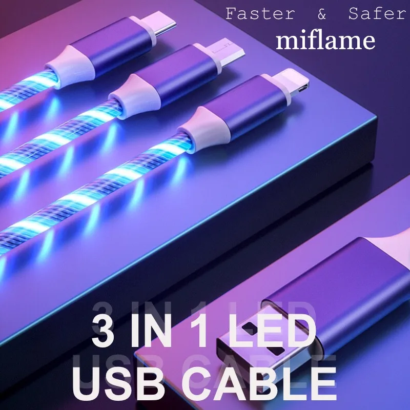 Miflame 3 In 1 Streamer LED USB Cable Micro USB Cable and Type C Cable and i0S Cable 3 In 1 Fast Charging USB Cable
Miflame 3 In 1 Streamer LED USB Cable Micro USB Cable and Type C Cable and i0S Cable 3 In 1 Fast Charging USB Cable