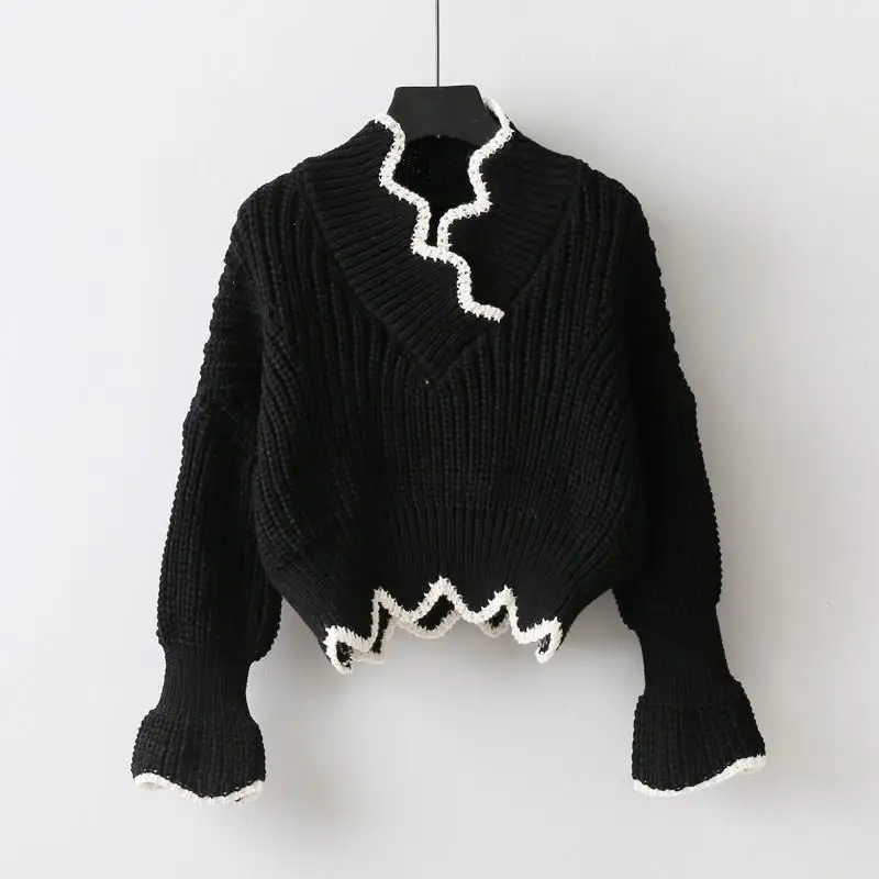 Winter Warm Knitwear Crop Top V-Neck Pullover Women Fall Wavy Loose Knit Long Sleeve Sweater
Winter Warm Knitwear Crop Top V-Neck Pullover Women Fall Wavy Loose Knit Long Sleeve Sweater