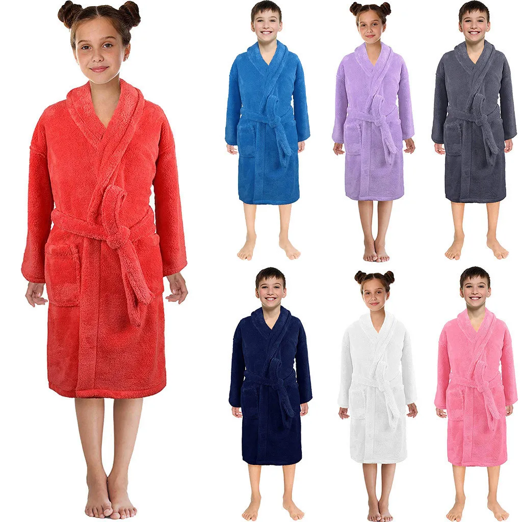 Sleeper Baby Boys Girls Pijamas Suit Children Toddler Solid Flannel Bathrobes Towel Night-Gown Pajamas Sleepwear | Мать и ребенок