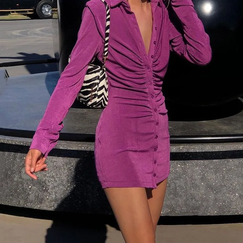 FREE SHIPPING Mini Shirt Dress Ruched Turn Down Collar Long Sleeve OUT0833 FREE SHIPPING Mini Shirt Dress Ruched Turn Down Collar Long Sleeve OUT0833