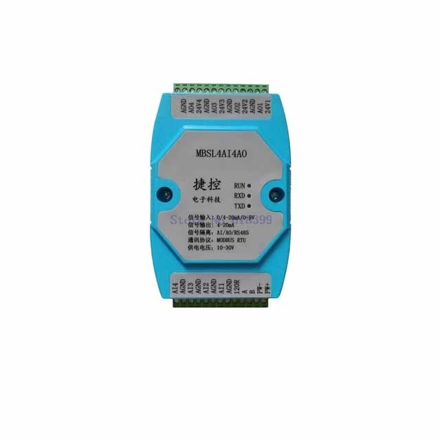 A19-- 4AI/4AO 0-20MA/4-20MA/0-5V 4 Road Analog Input Output Aata Acquisition Module RS485 MODBUS 12 bit AD/DA chip
A19-- 4AI/4AO 0-20MA/4-20MA/0-5V 4 Road Analog Input Output Aata Acquisition Module RS485 MODBUS 12 bit AD/DA chip
