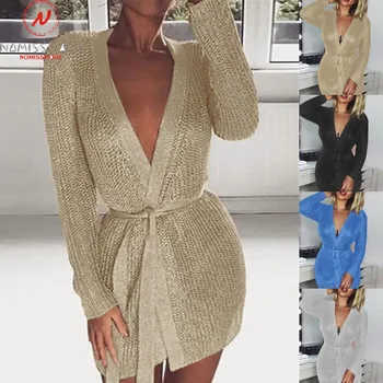 Elegant Women Spring Autumn Cardigan Sweaters Bandage Decor V-Neck Long Sleeve Solid Color Slim Knitted Coat
Elegant Women Spring Autumn Cardigan Sweaters Bandage Decor V-Neck Long Sleeve Solid Color Slim Knitted Coat