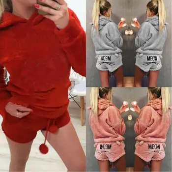 2020 Newly Autumn Women Flannel Pajamas Set Bear Hooded Pajamas Winter Warm Coral Fleece Sleepwear Hoodie+Short Tow 2pcs Suit 
2020 Newly Autumn Women Flannel Pajamas Set Bear Hooded Pajamas Winter Warm Coral Fleece Sleepwear Hoodie+Short Tow 2pcs Suit