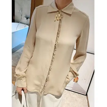 Spring and summer 2020 heavyweight Silk raw edge fringe long sleeve solid color matching shirt blouse
Spring and summer 2020 heavyweight Silk raw edge fringe long sleeve solid color matching shirt blouse